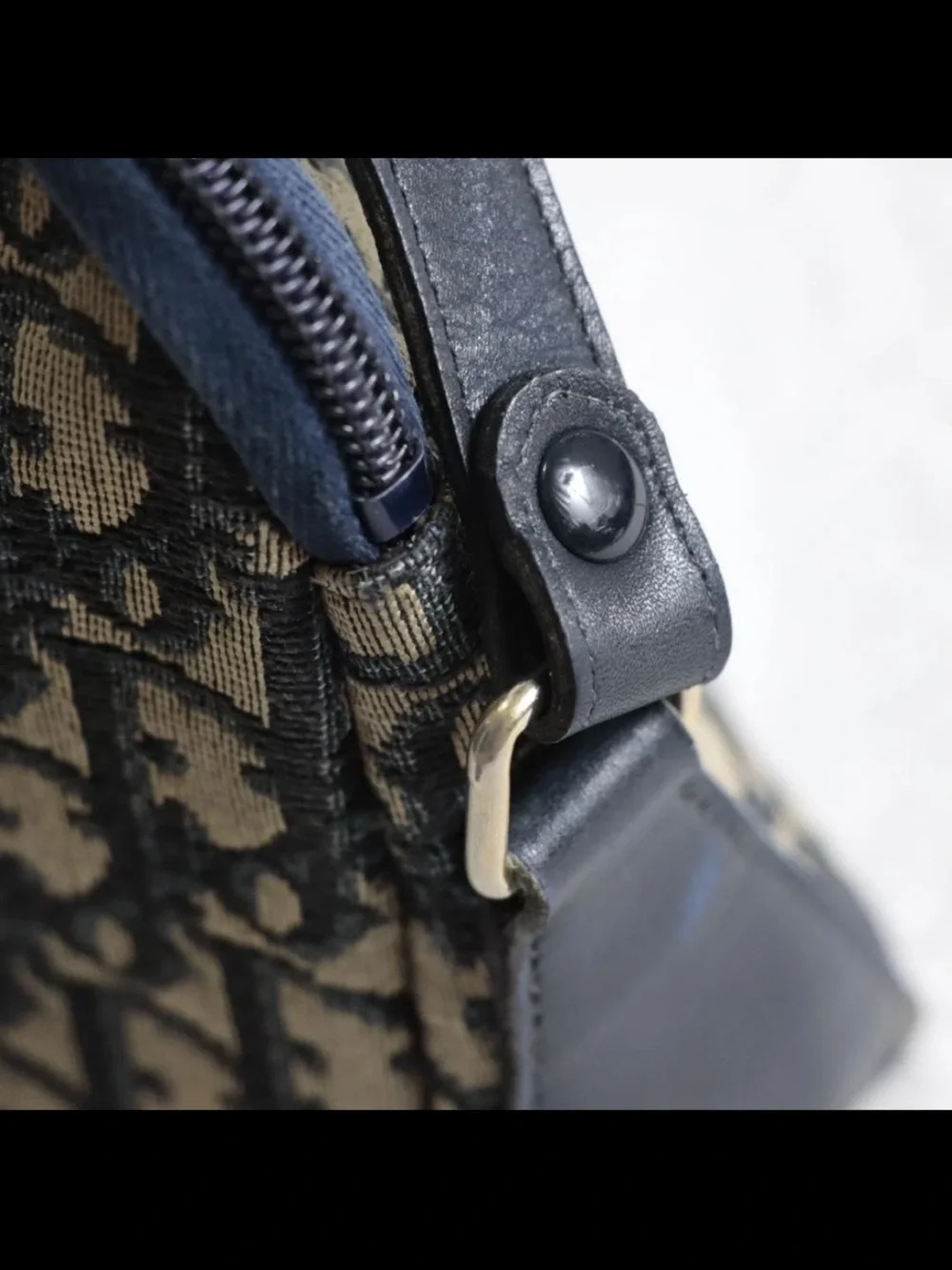 Dior Navy and Beige Monogram Shoulder Bag with Gold Accent